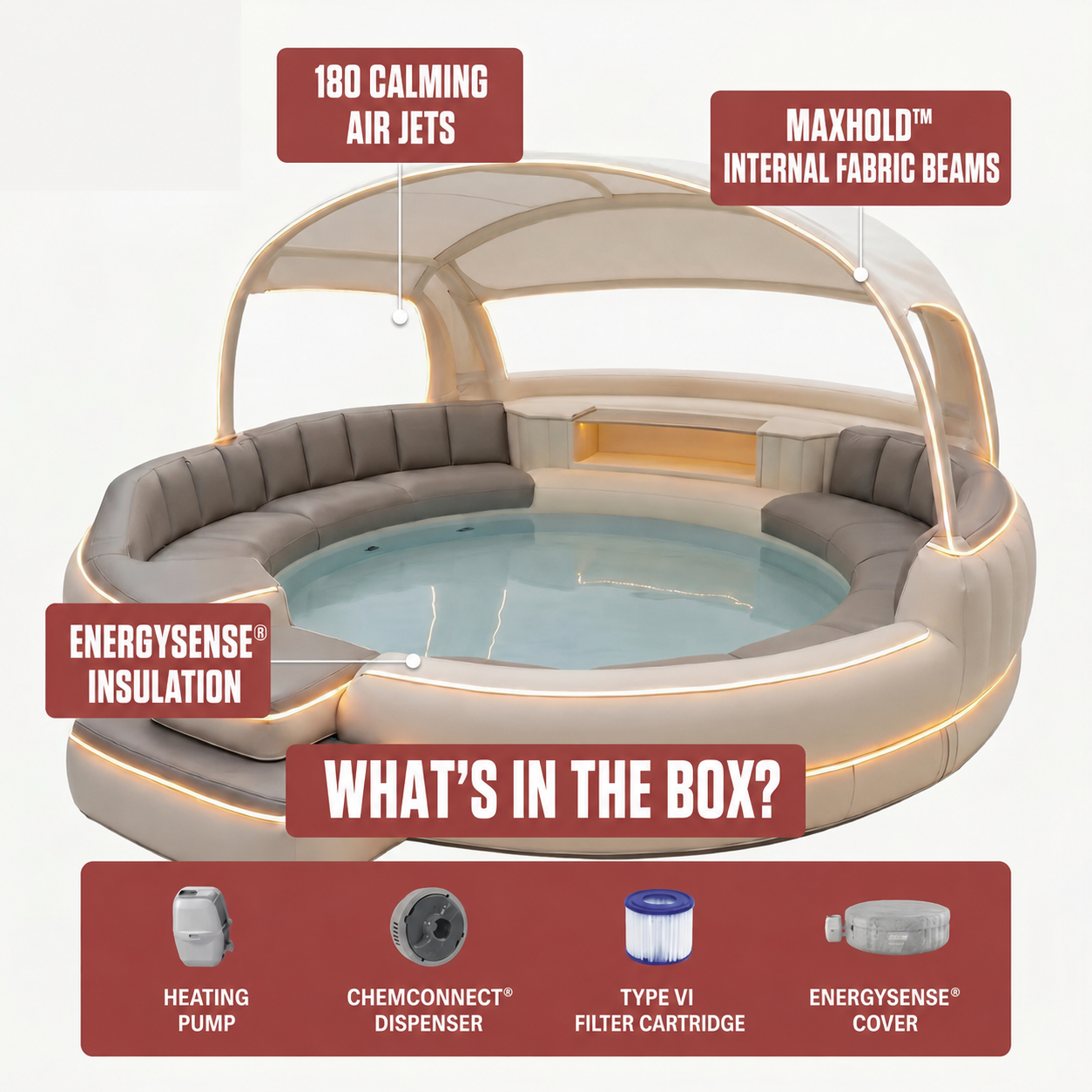 Luxury Inflatable Spa with Canopy and Ambient Lighting