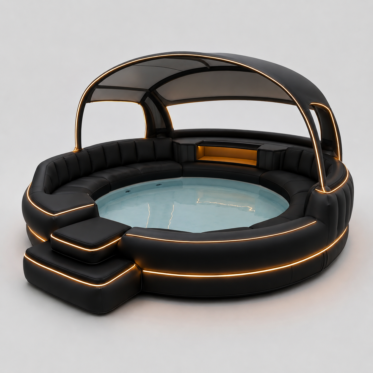 Luxury Inflatable Spa with Canopy and Ambient Lighting